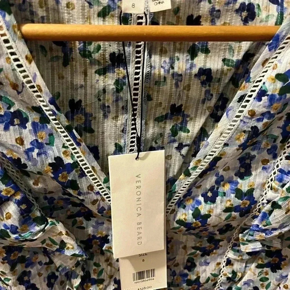 NWT Veronica Beard Araya Floral Flutter-Sleeve Peplum Top Cobalt Blue Multi 8 - Picture 7 of 8